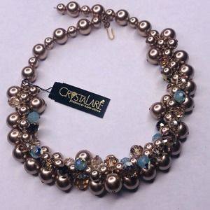 Crystalare Susan Stefani Necklace Beaded Blue Bronze Faceted Choker TAGS